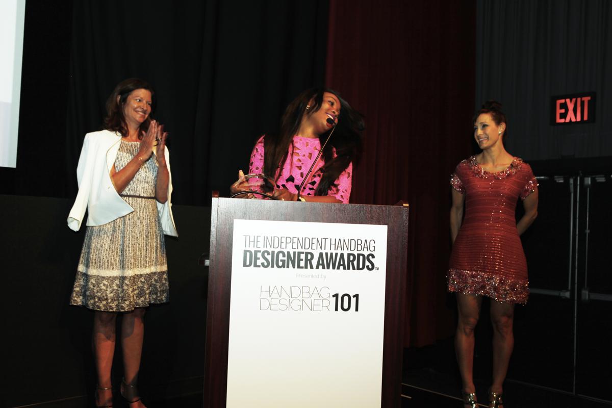 Cindy Weber-Cleary of InStyle with Tola Adeagbo of FLORIAN LONDON, Winner Best Handbag in Overall Style  Design