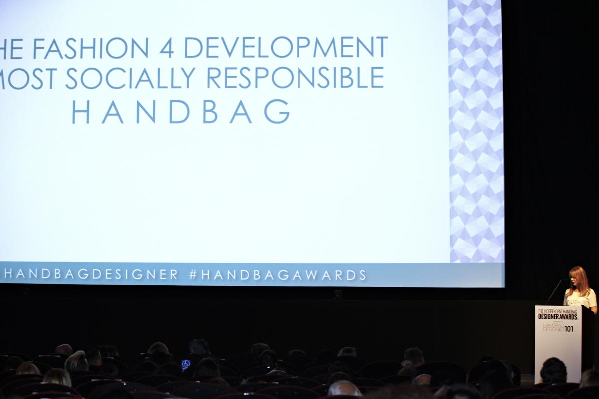 Evie Evangelou presenting Most Socially Responsible Handbag 