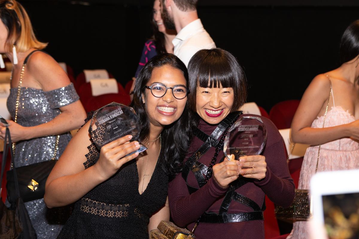 Winners Pooja Sanghvi and Fiona Liu